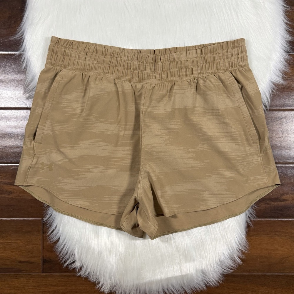 Under Armour UA Womens Size XL Tan Khaki Vanish Emboss 3" Pull On Shorts 1389188